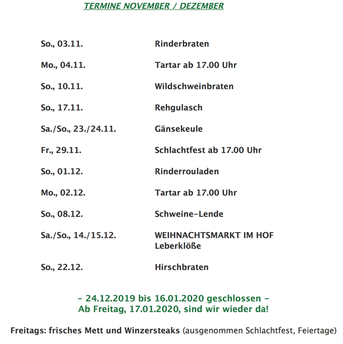 Tartar, Lende, Wildschweinbraten, Weihnachtsmarkt